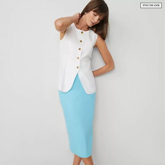 NWT Ann Taylor Linen Blend Clean Midi Skirt - size 14 - Picture 1 of 2